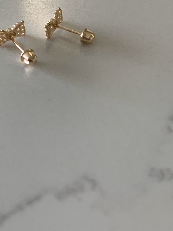 14K Solid Gold Bow Earrings, Screw backs, Solid Gold, Gold Bow Earrings, Dainty Ribbon Bow Stud Earrings