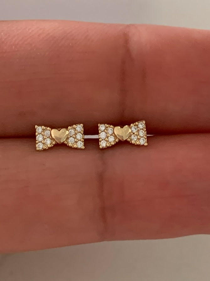 14K Solid Gold Bow Earrings, Screw backs, Solid Gold, Gold Bow Earrings, Dainty Ribbon Bow Stud Earrings