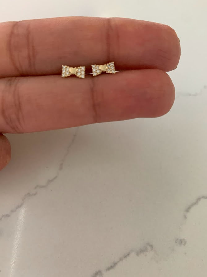 14K Solid Gold Bow Earrings, Screw backs, Solid Gold, Gold Bow Earrings, Dainty Ribbon Bow Stud Earrings