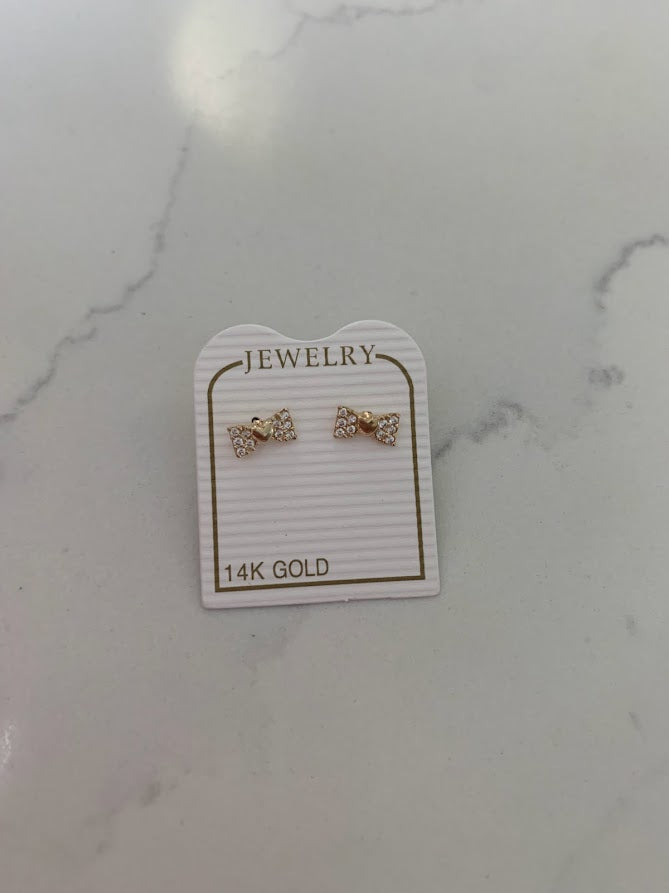 14K Solid Gold Bow Earrings, Screw backs, Solid Gold, Gold Bow Earrings, Dainty Ribbon Bow Stud Earrings