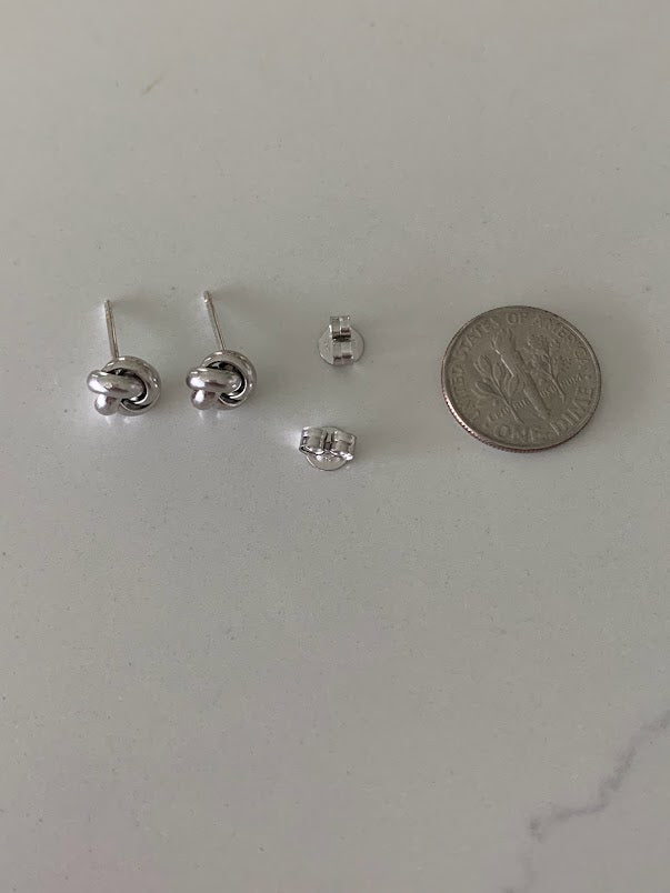 14K Solid Gold Love Knot Earrings, Medium Size, White Gold