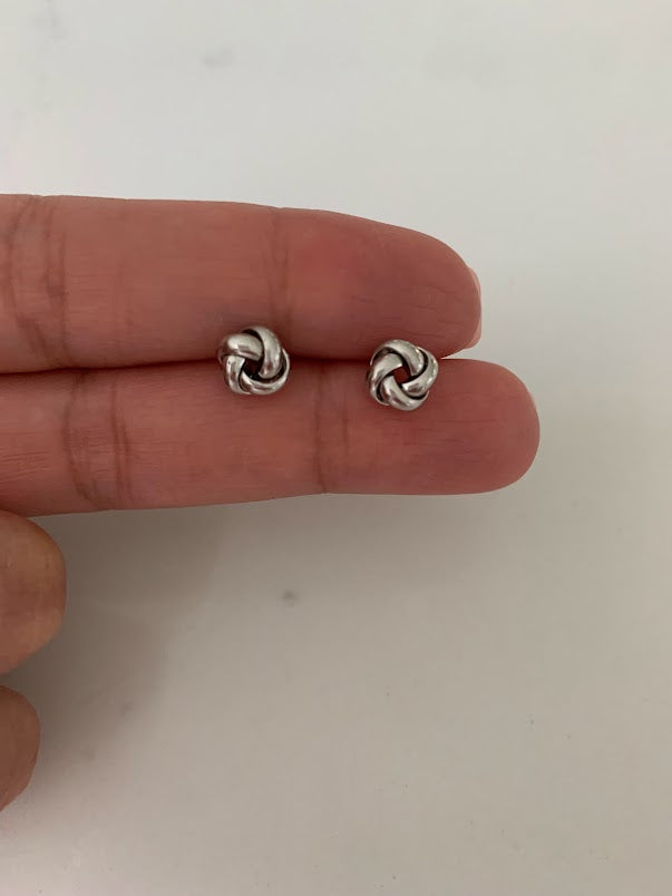 14K Solid Gold Love Knot Earrings, Medium Size, White Gold