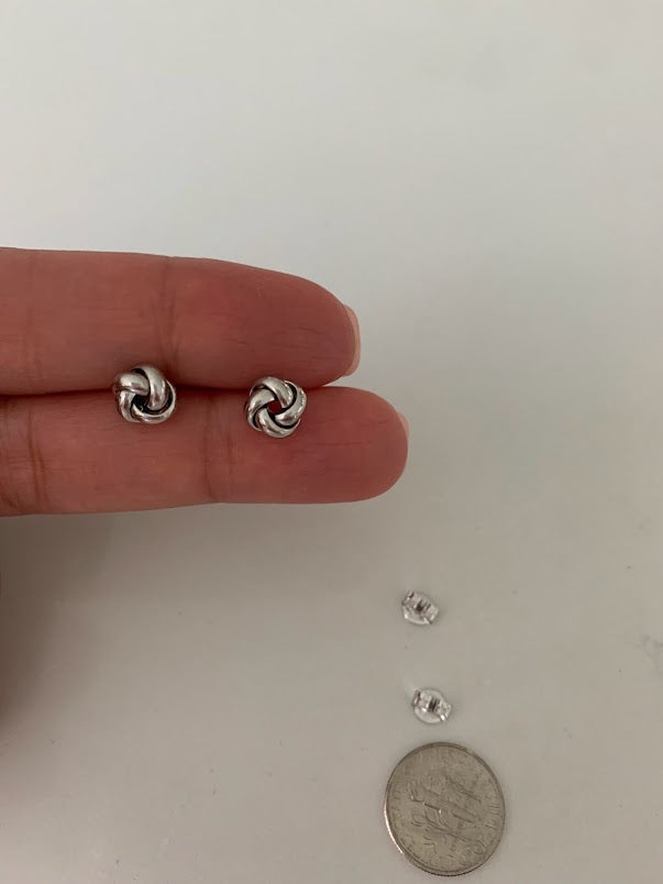14K Solid Gold Love Knot Earrings, Medium Size, White Gold