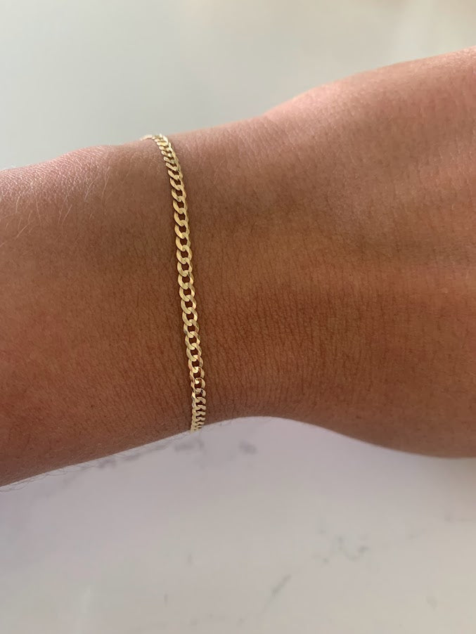 14K Yellow Gold Cuban Concave Link Bracelet, 7" Inch, 2.7MM wide, Real Gold Bracelet, Genuine Gold Cuban Bracelet, Men, Women, Unisex