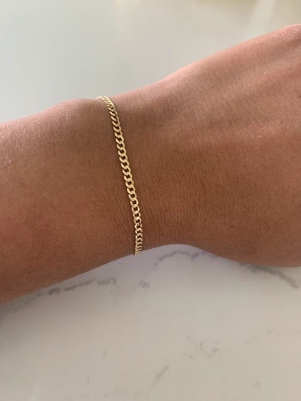 14K Yellow Gold Cuban Concave Link Bracelet, 7" Inch, 2.7MM wide, Real Gold Bracelet, Genuine Gold Cuban Bracelet, Men, Women, Unisex
