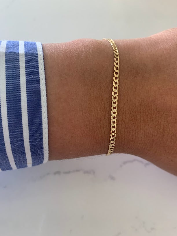 14K Yellow Gold Cuban Concave Link Bracelet, 7" Inch, 2.7MM wide, Real Gold Bracelet, Genuine Gold Cuban Bracelet, Men, Women, Unisex