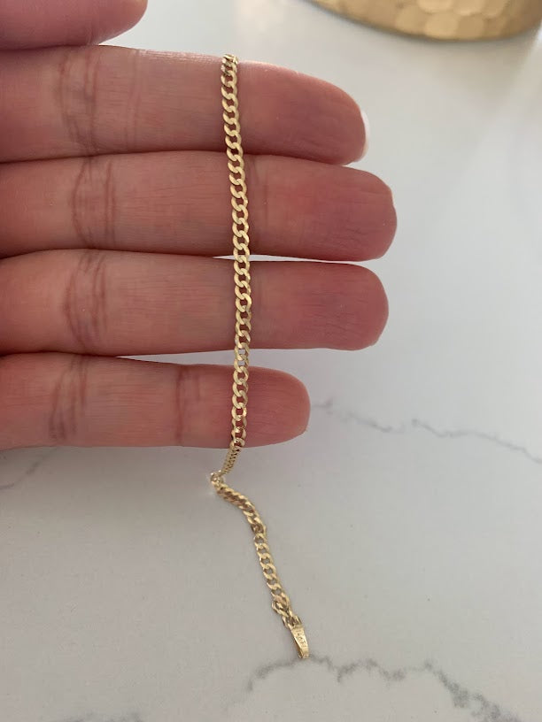 14K Yellow Gold Cuban Concave Link Bracelet, 7" Inch, 2.7MM wide, Real Gold Bracelet, Genuine Gold Cuban Bracelet, Men, Women, Unisex