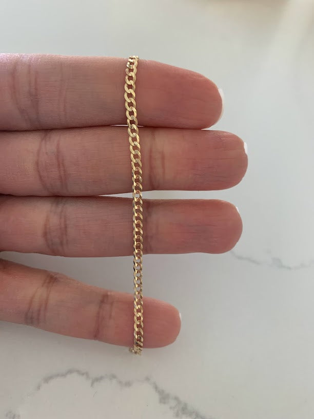 14K Yellow Gold Cuban Concave Link Bracelet, 7" Inch, 2.7MM wide, Real Gold Bracelet, Genuine Gold Cuban Bracelet, Men, Women, Unisex