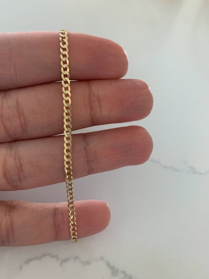 14K Yellow Gold Cuban Concave Link Bracelet, 7" Inch, 2.7MM wide, Real Gold Bracelet, Genuine Gold Cuban Bracelet, Men, Women, Unisex