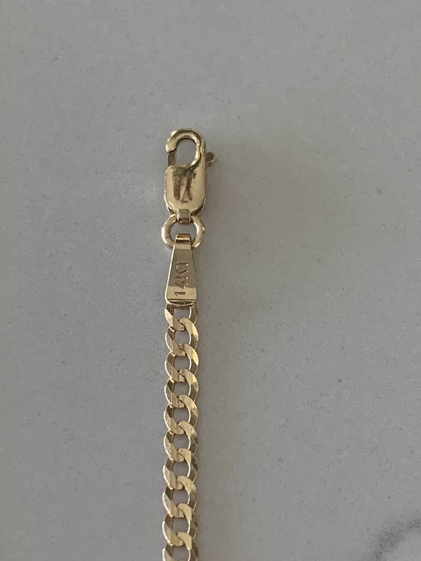 14K Yellow Gold Cuban Concave Link Bracelet, 7" Inch, 2.7MM wide, Real Gold Bracelet, Genuine Gold Cuban Bracelet, Men, Women, Unisex