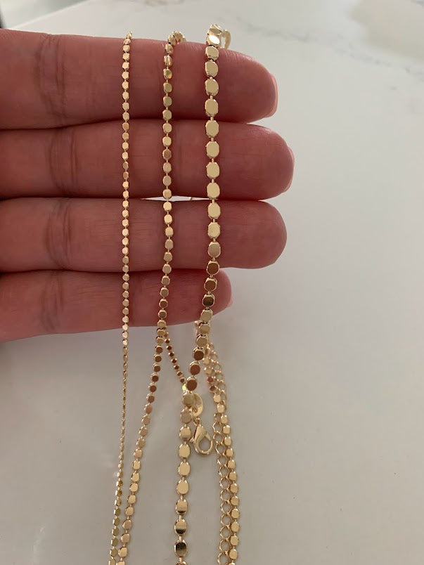 Gold Flat Beaded Necklaces | Dainty Flat Ball Chain | Beads Necklace | Flat Beaded Chain | Layering Necklace 18 + 2 Extender / 3 mm