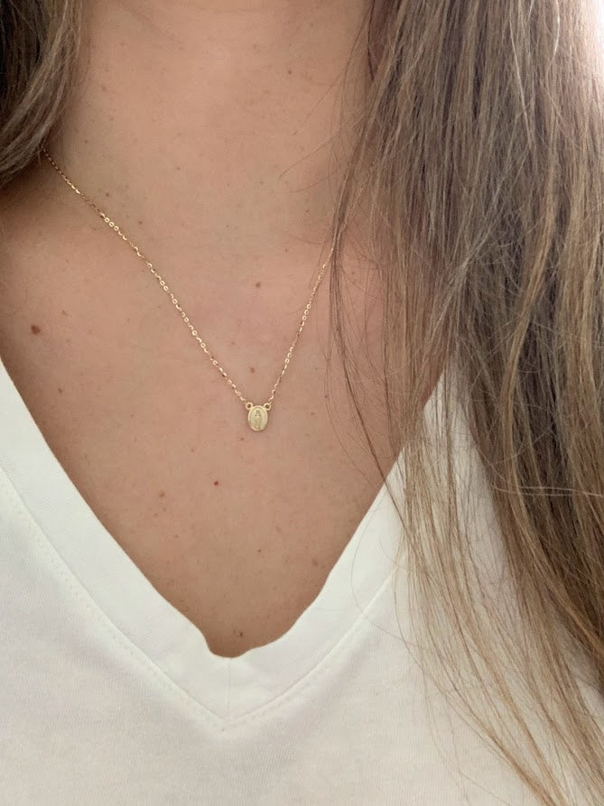 14K Gold Virgin of the Miraculous Medal Beaded Necklace | Genuine Gold | Dainty and Delicate Religious Necklace