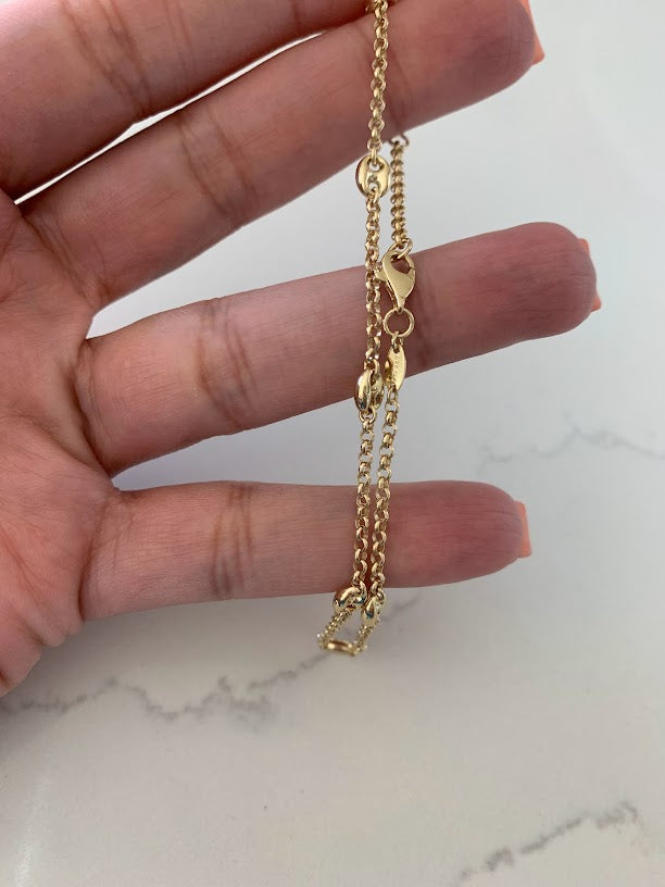 14K Gold Puffed Mariner Anklet Bracelet on a Rolo Chain, Real 14K Gold Anklet, Gold Ankle Bracelet, Women Ankle Jewelry, Puffed Mariner Anklet