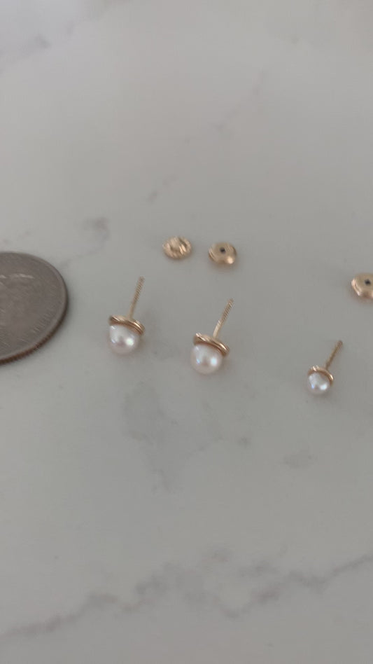14K Gold 3MM 5MM Fresh Pearl | Stud Earrings | 14k Gold Earrings