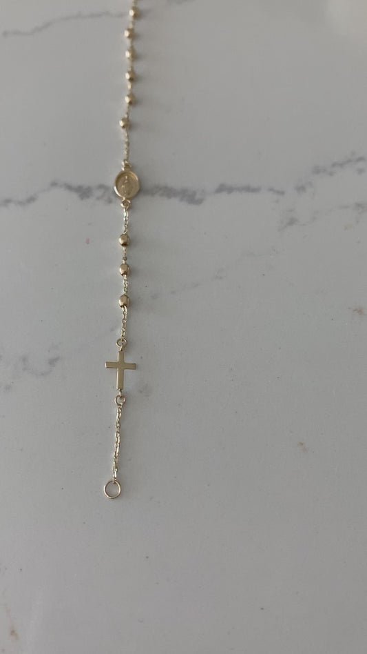 14K Yellow Gold Rosary Bracelet, Solid Gold Rosary Bracelet, Miraculous Virgin Mary Medal and Cross Bracelet, Religious Jewelry For Women