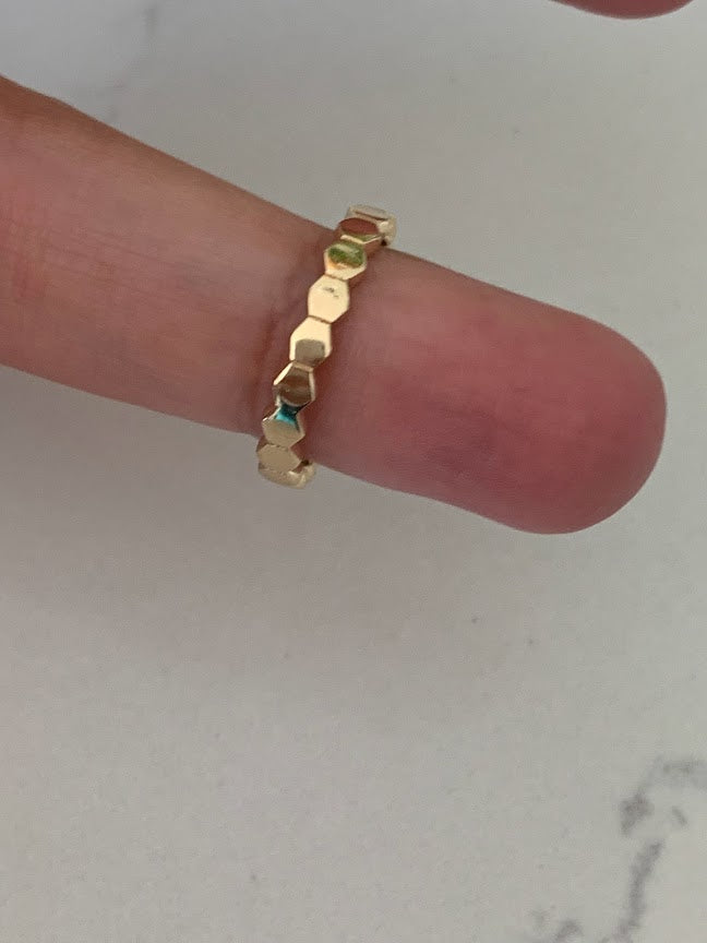 Ring Trio Tricolor Rings | Flat Beaded 14K Gold Ring | Trendy Ring | Ring | Solid Gold | Love Ring | Modern Ring | Chic Ring | Link Band | Discs Ring | Dotted Ring