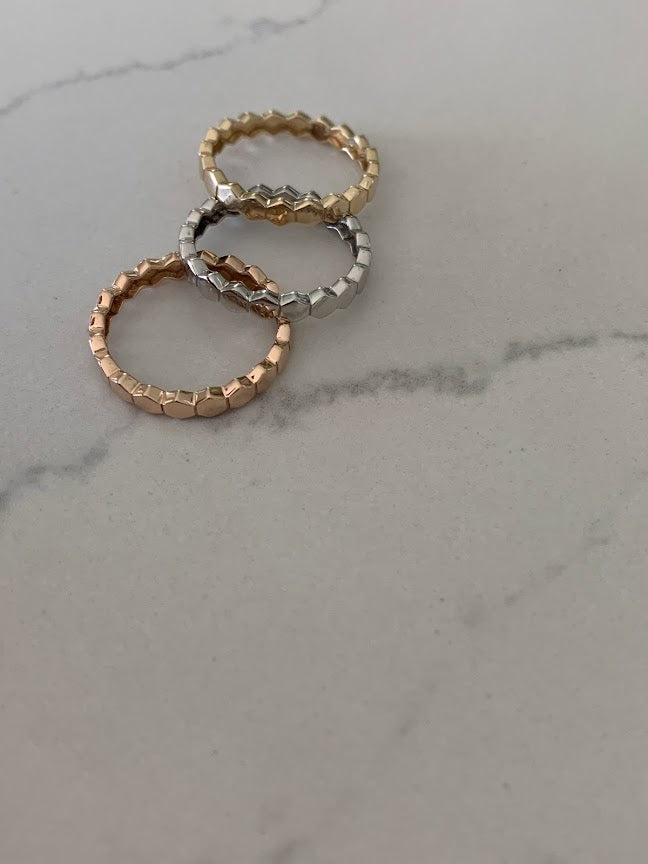 Ring Trio Tricolor Rings | Flat Beaded 14K Gold Ring | Trendy Ring | Ring | Solid Gold | Love Ring | Modern Ring | Chic Ring | Link Band | Discs Ring | Dotted Ring