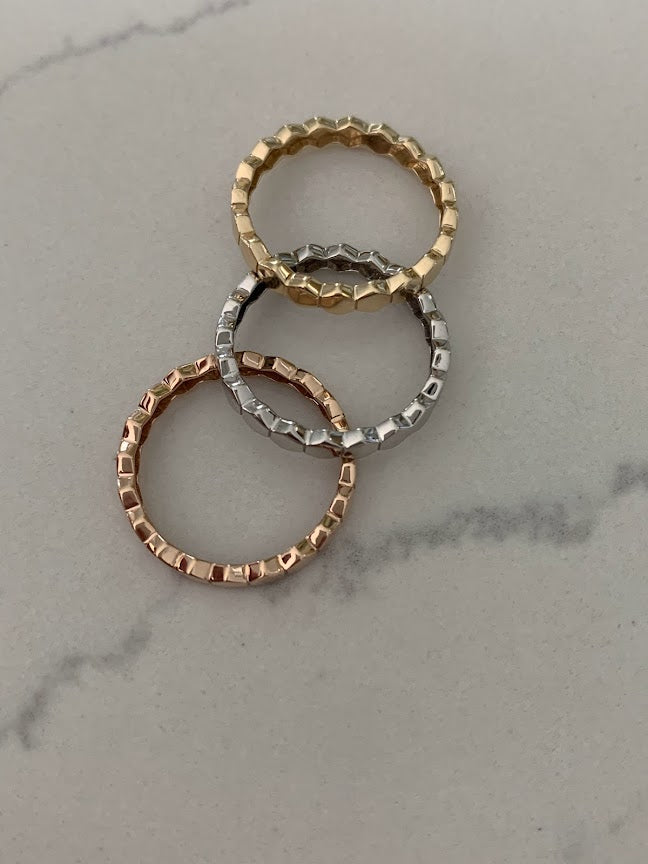 Ring Trio Tricolor Rings | Flat Beaded 14K Gold Ring | Trendy Ring | Ring | Solid Gold | Love Ring | Modern Ring | Chic Ring | Link Band | Discs Ring | Dotted Ring