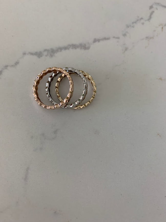 Ring Trio Tricolor Rings | Flat Beaded 14K Gold Ring | Trendy Ring | Ring | Solid Gold | Love Ring | Modern Ring | Chic Ring | Link Band | Discs Ring | Dotted Ring