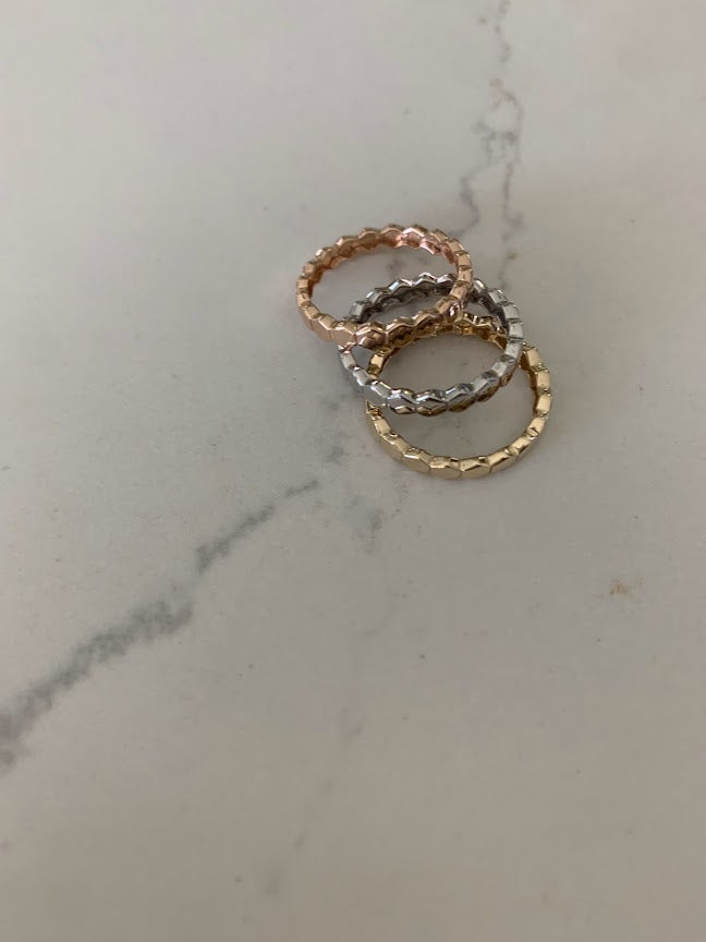 Ring Trio Tricolor Rings | Flat Beaded 14K Gold Ring | Trendy Ring | Ring | Solid Gold | Love Ring | Modern Ring | Chic Ring | Link Band | Discs Ring | Dotted Ring