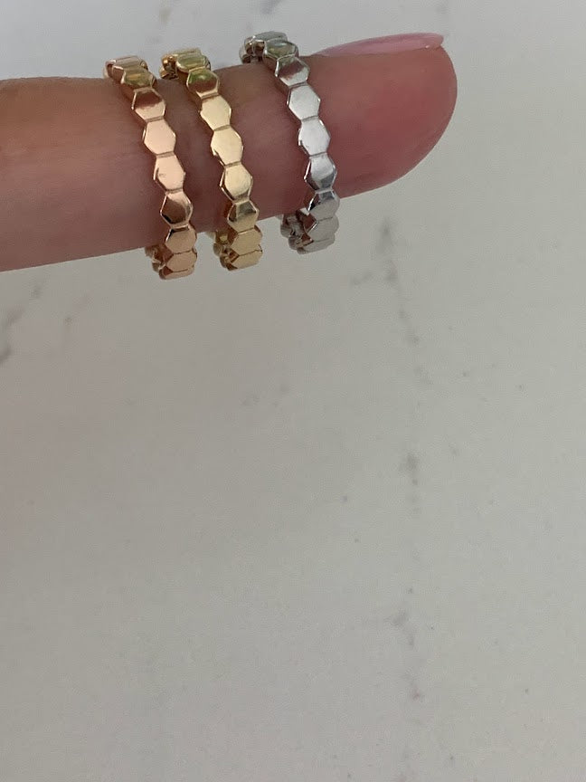 Ring Trio Tricolor Rings | Flat Beaded 14K Gold Ring | Trendy Ring | Ring | Solid Gold | Love Ring | Modern Ring | Chic Ring | Link Band | Discs Ring | Dotted Ring