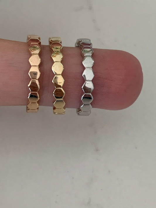 Ring Trio Tricolor Rings | Flat Beaded 14K Gold Ring | Trendy Ring | Ring | Solid Gold | Love Ring | Modern Ring | Chic Ring | Link Band | Discs Ring | Dotted Ring