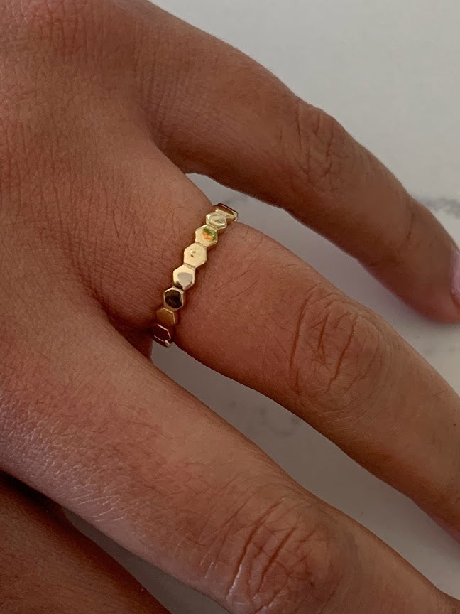 Ring Trio Tricolor Rings | Flat Beaded 14K Gold Ring | Trendy Ring | Ring | Solid Gold | Love Ring | Modern Ring | Chic Ring | Link Band | Discs Ring | Dotted Ring