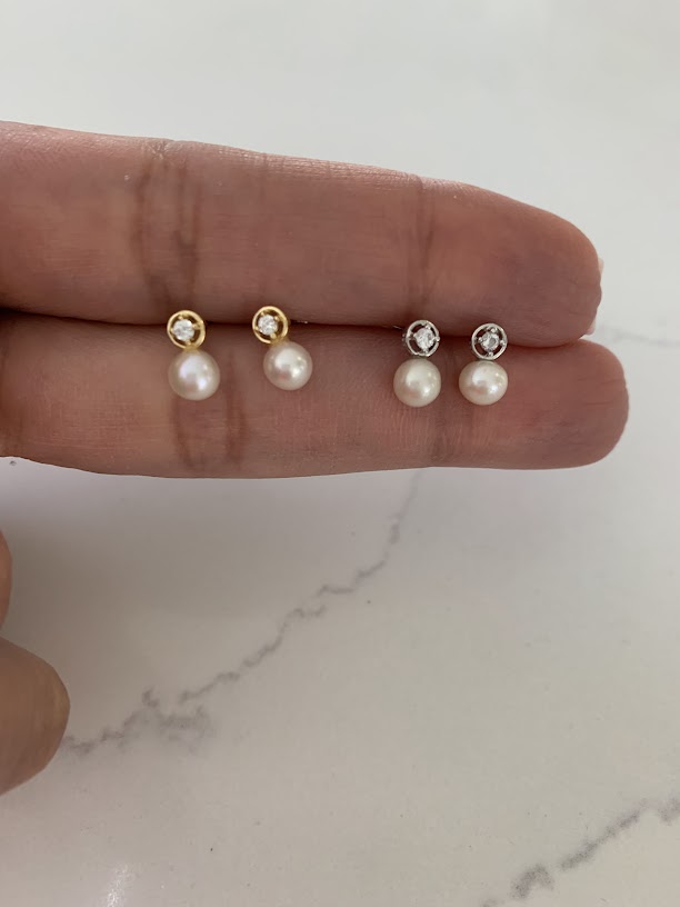 Pearl CZ Stud Earrings - Pearl Earrings, Bridesmaid Gold and Silver Gold, Real Pearl Earrings, Wedding Earrings, Gift for Woman