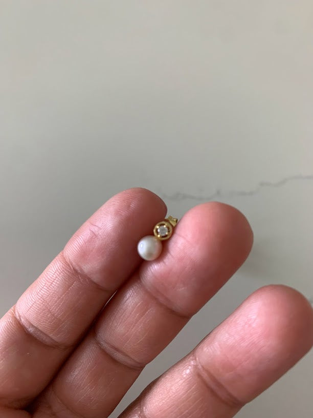 Pearl CZ Stud Earrings - Pearl Earrings, Bridesmaid Gold and Silver Gold, Real Pearl Earrings, Wedding Earrings, Gift for Woman