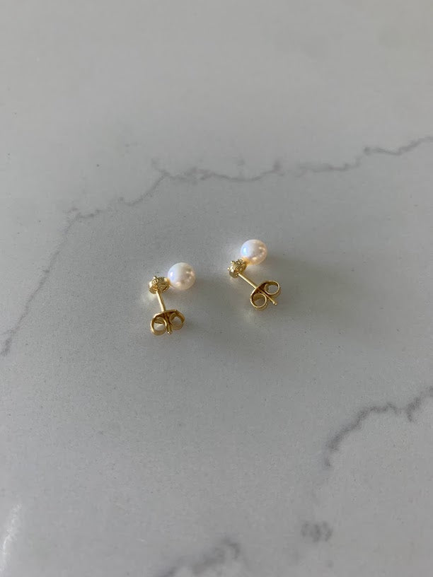 Pearl CZ Stud Earrings - Pearl Earrings, Bridesmaid Gold and Silver Gold, Real Pearl Earrings, Wedding Earrings, Gift for Woman