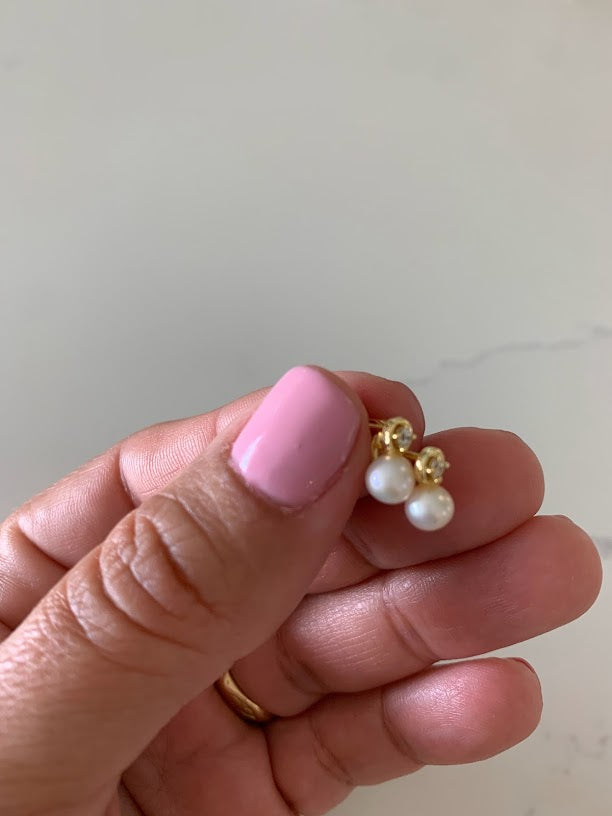 Pearl CZ Stud Earrings - Pearl Earrings, Bridesmaid Gold and Silver Gold, Real Pearl Earrings, Wedding Earrings, Gift for Woman