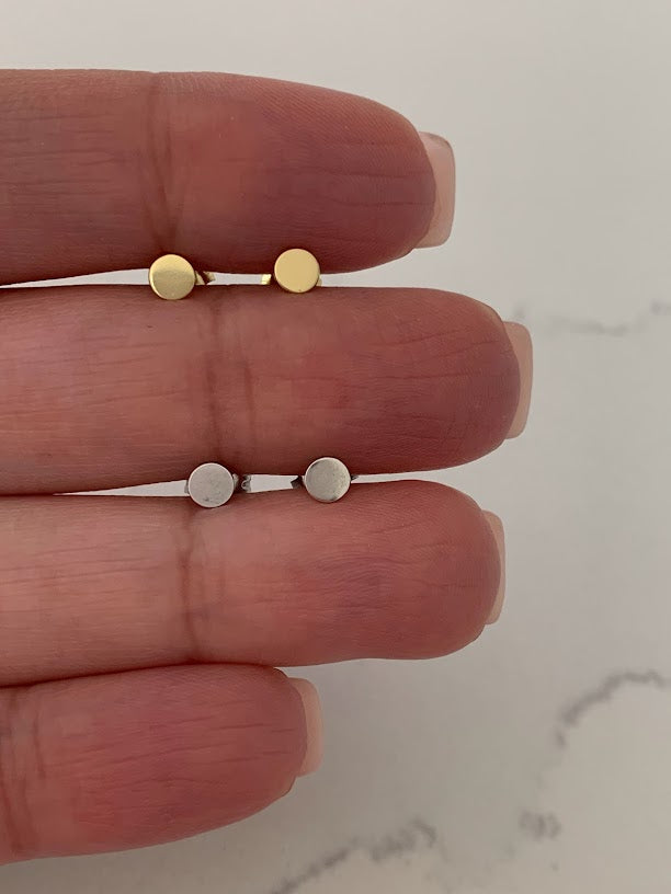 4MM Round Disc Studs, Push Back Stud, Sterling Silver, Tiny, Minimalist Circle Dot Stud Earrings, Circle Studs, Round Tack Disc Earrings