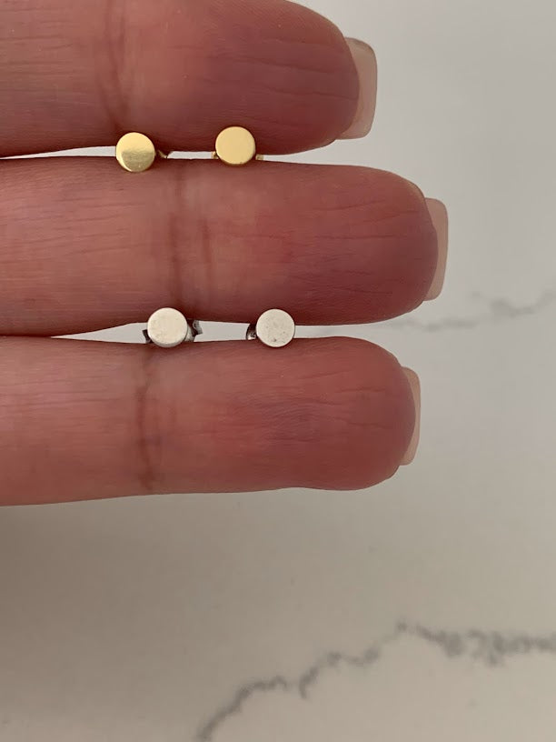 4MM Round Disc Studs, Push Back Stud, Sterling Silver, Tiny, Minimalist Circle Dot Stud Earrings, Circle Studs, Round Tack Disc Earrings