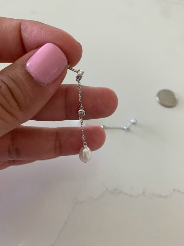 Long Pearl Bridal Earrings, Bridesmaid Gift, Pear Shaped Dangle Cream Pearl Earrings, Bridesmaids Earrings, Long Pearl Drop Earrings