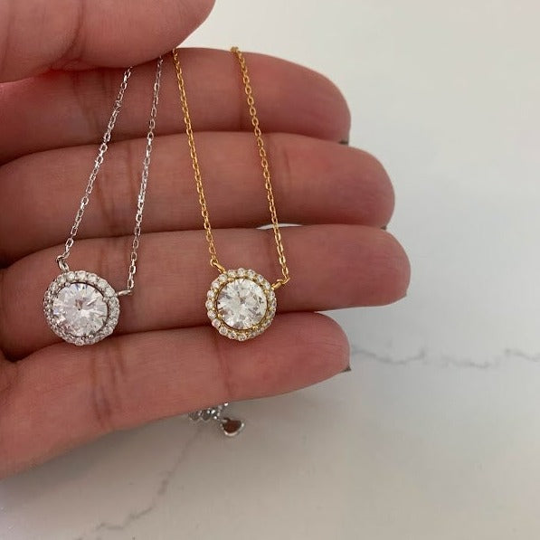 12MM Solitaire Cubic Zirconia Necklace, Stacking, Delicate CZ Necklace, Gold CZ Solitaire, Everyday Necklace, Layering