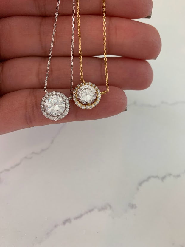 12MM Solitaire Cubic Zirconia Necklace, Stacking, Delicate CZ Necklace, Gold CZ Solitaire, Everyday Necklace, Layering
