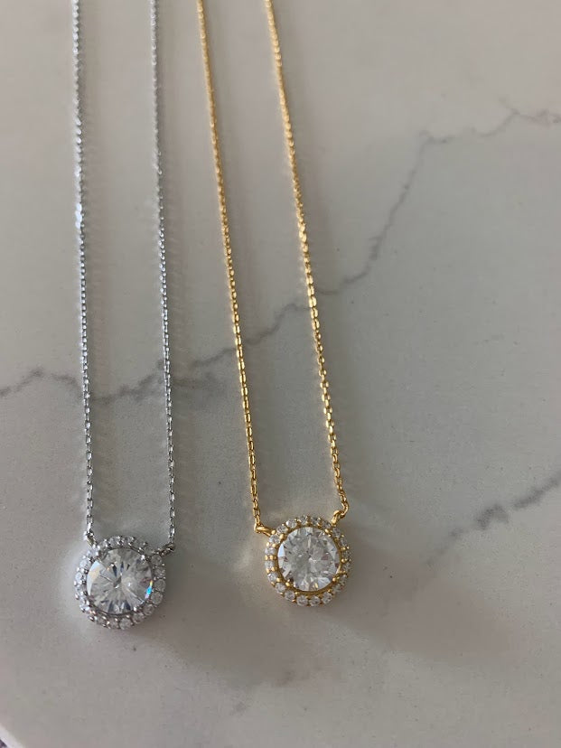 12MM Solitaire Cubic Zirconia Necklace, Stacking, Delicate CZ Necklace, Gold CZ Solitaire, Everyday Necklace, Layering