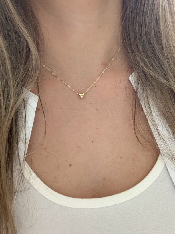 14K Gold Heart Necklace | Puff Heart Necklace | Dainty Heart Gold Necklace | Solid Gold Heart Necklace | 16"+2"