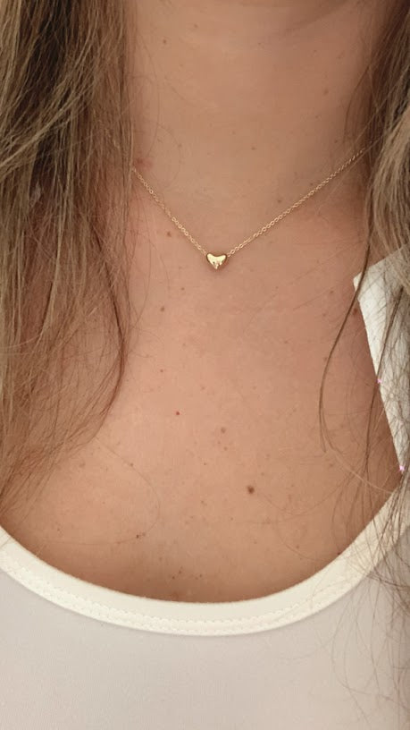 14K Gold Heart Necklace | Puff Heart Necklace | Dainty Heart Gold Necklace | Solid Gold Heart Necklace | 16"+2"