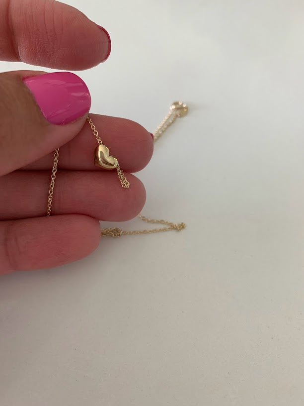 14K Gold Heart Necklace | Puff Heart Necklace | Dainty Heart Gold Necklace | Solid Gold Heart Necklace | 16"+2"