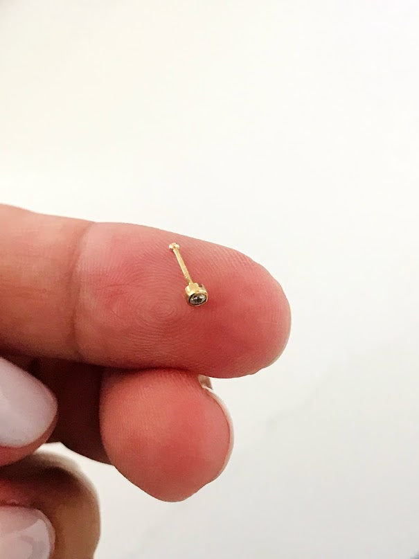 14K Yellow Gold, 2MM Cubic ZC Nose Stud, Yellow Gold Nose Stud, Cubic CZ Round Nose Stud