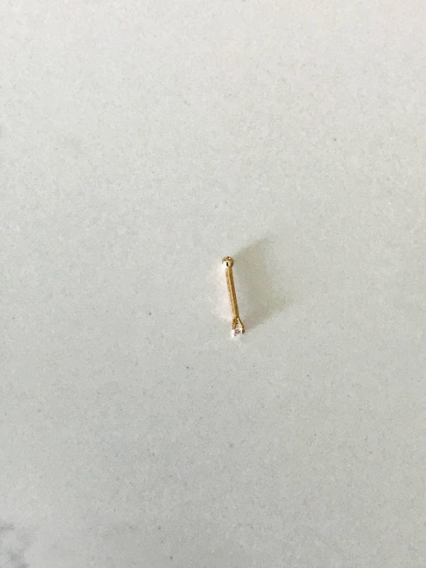 14K Yellow Gold, 1MM Cubic ZC Nose Stud, Yellow Gold Nose Stud, Cubic CZ Prong Nose Stud
