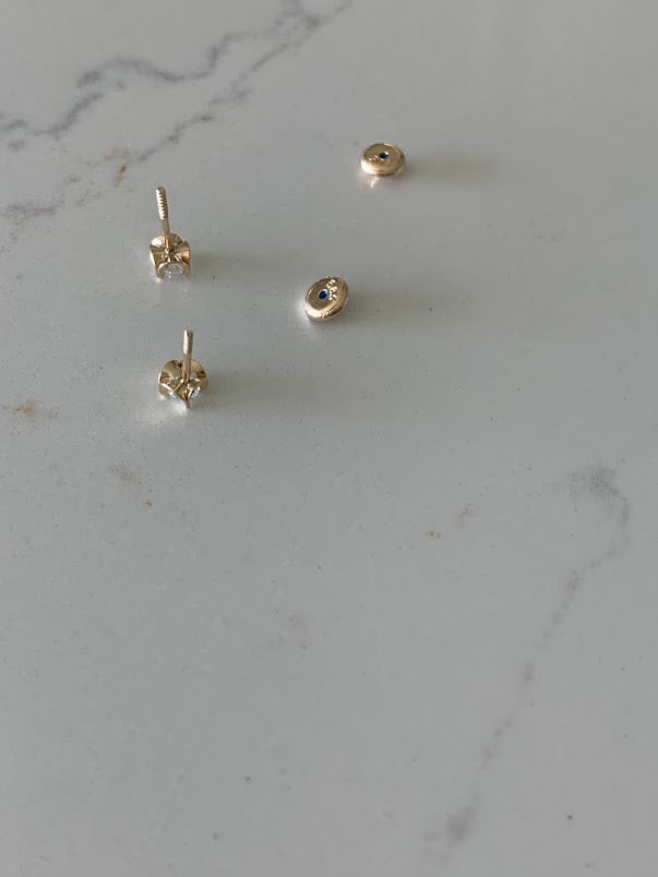 14K Gold 4MM Cubic ZC Studs on Four Prongs • CZ Earrings • 4 Prong Screw back Circular Studs • Cubic Zirconia 4 Prong Studs • 4MM C/Z