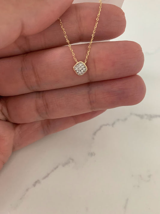 6MM Rombo Diamond on White and Yellow Gold Chain | Diamonds are of .03 carats| 1MM White and Yellow Gold Chain | Minimalist Jewelry | SOLID GOLD