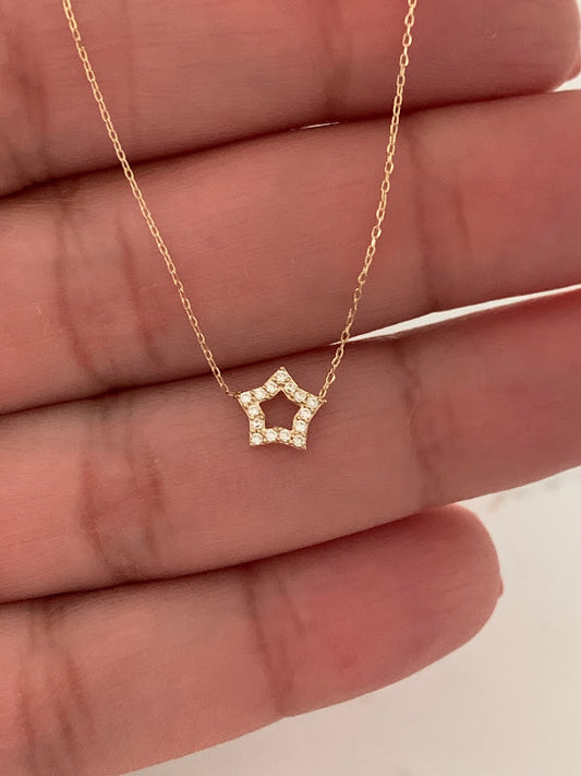 14k Solid Gold Open Star Necklace, Dainty Necklace, Layering Necklace, Star Necklace, 7MM Star Necklace