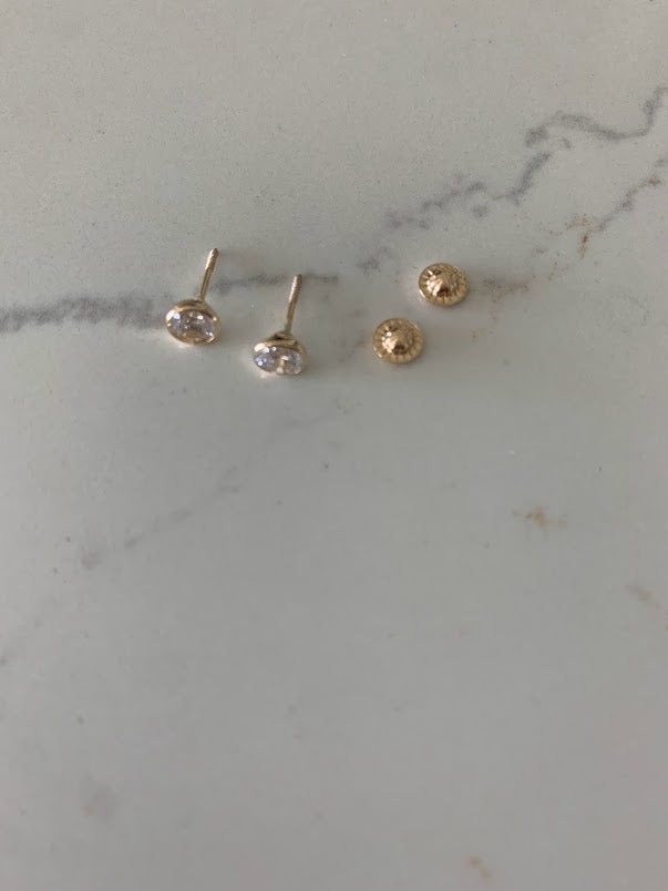 5MM 14K Gold Bezel Stud Earrings | Bezel Set Earrings Studs | Screw Back Studs | Circle Studs | Bezel Studs