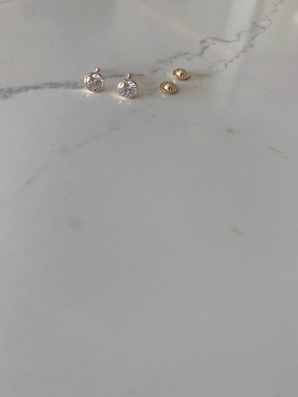 5MM 14K Gold Bezel Stud Earrings | Bezel Set Earrings Studs | Screw Back Studs | Circle Studs | Bezel Studs