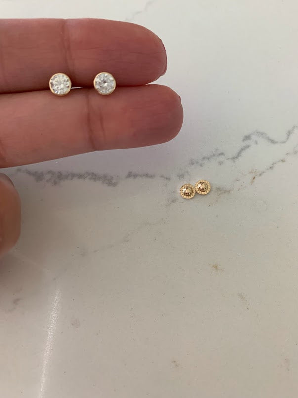 5MM 14K Gold Bezel Stud Earrings | Bezel Set Earrings Studs | Screw Back Studs | Circle Studs | Bezel Studs