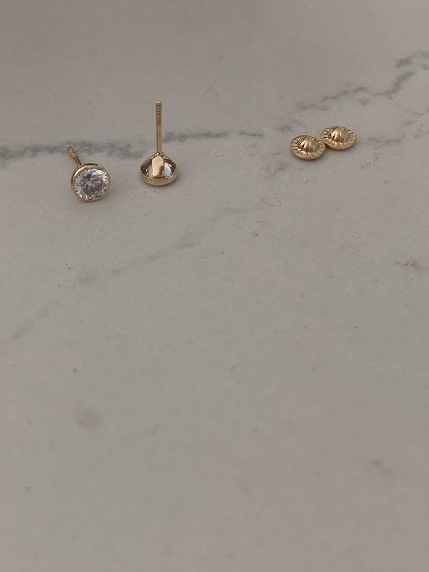 5MM 14K Gold Bezel Stud Earrings | Bezel Set Earrings Studs | Screw Back Studs | Circle Studs | Bezel Studs