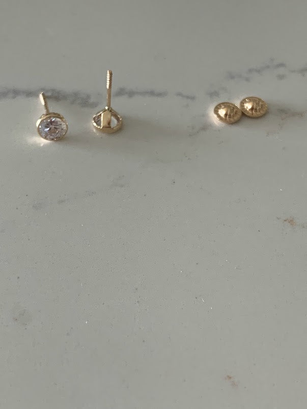 5MM 14K Gold Bezel Stud Earrings | Bezel Set Earrings Studs | Screw Back Studs | Circle Studs | Bezel Studs